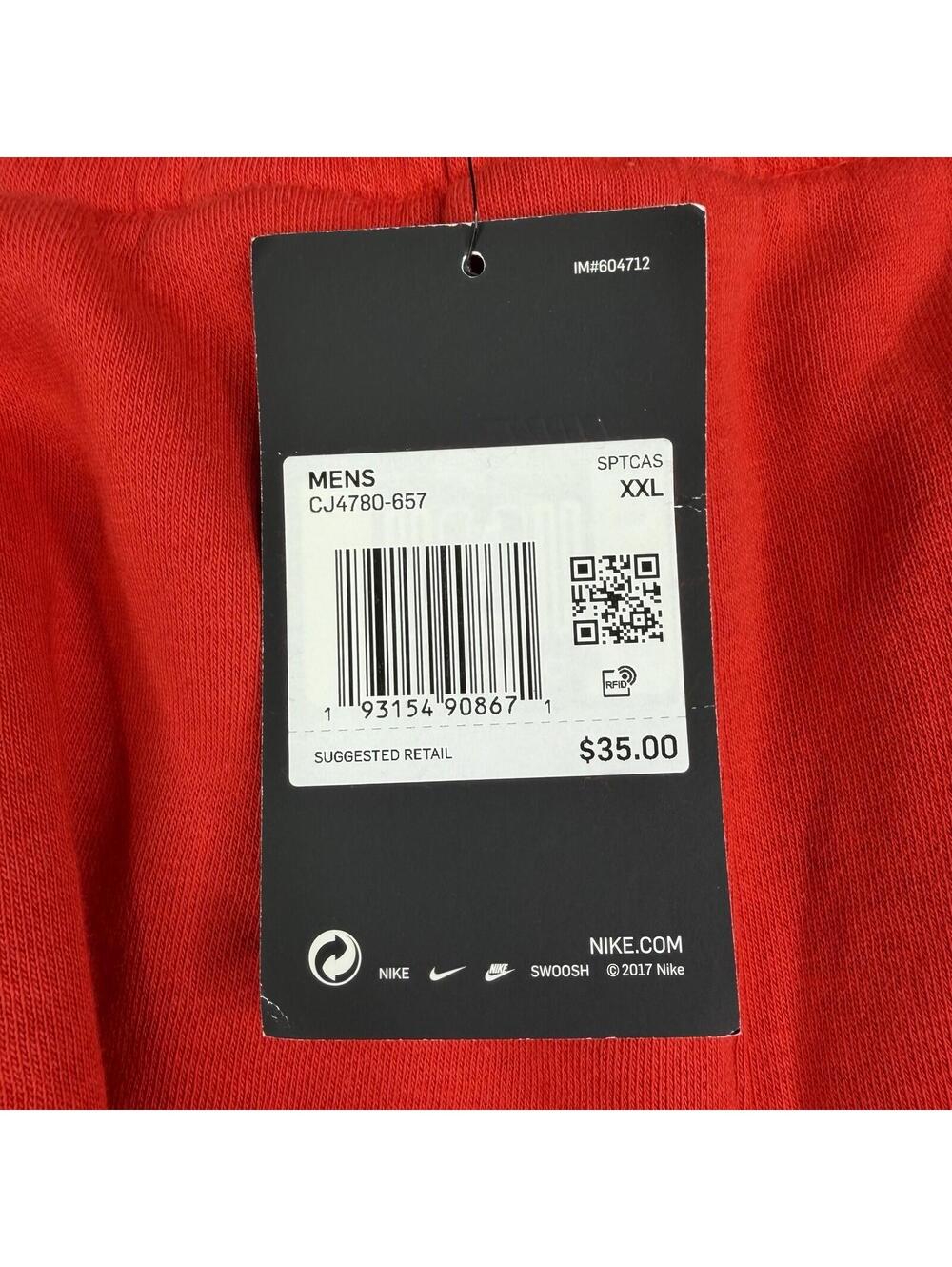 Nike "Just Do It" Logo Red Fleece Gym Workout Sweat Shorts Men's 2XL (40x9 )NWT - Picture 5 of 11